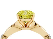 Fancy Yellow Cushion Cut Diamond Solitaire Twisted Band Ring Set in Yellow gold with Accent Stones and Prong Setting