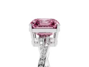 Fancy Pink Asscher Cut Diamond Solitaire Twisted Pavé Ring Set in Silver with Prong Setting