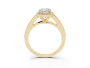 Cushion Cut Halo Engagement Ring Setting | V-Split Pavé Band | Yellow Gold