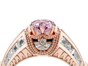 Fancy Pink Pear Cut Diamond Vintage-Inspired Milgrain Ring Set in Rose gold with Accent Split Shank
