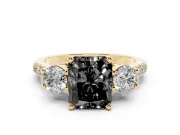 Radiant Cut Three-Stone Engagement Ring Setting for a Black Center | Pavé Shoulders | Yellow Gold