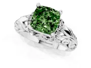 Fancy Green Cushion Cut Diamond Filigree Halo Engagement Ring Set in Platinum with Prong Setting