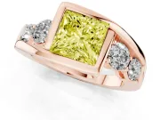 Fancy Yellow Princess Cut Diamond Bezel Bypass Ring Set in Rose gold with Round Accents