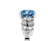 Cushion Cut Side Stone Engagement Ring Setting for a Fancy Blue Lab-Grown Diamond | Two-Row Shoulder Clusters | Platinum
