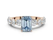 Emerald Cut Side Stone Engagement Ring Setting for a Fancy Blue Lab-Grown Diamond | Scalloped Prong Accents | Rose Gold