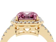 Asscher Cut Pave Halo Engagement Ring Setting for a Fancy Pink Lab-Grown Diamond | Yellow Gold