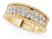 Round Lab-Grown Diamond Wide Double Row Pavé Wedding Band | Notched Side Walls | Yellow Gold