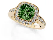 Cushion Cut Framed Halo Engagement Ring Setting for a Fancy Green Lab-Grown Diamond | Yellow Gold