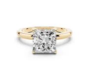 Princess Cut Hidden Halo Solitaire Engagement Ring Setting | Thin Wire Band | Yellow Gold
