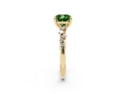 Fancy Green Cushion Cut Diamond Solitaire Vine Band Ring Set in Yellow gold with Round Accents and Prong Setting