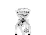 Princess Cut Diamond Solitaire Ring Set in White gold with Side Stones on Criss-Cross Band and Prong Setting