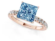 Princess Cut Pave Engagement Ring Setting for a Fancy Blue Lab-Grown Diamond | Shared Prong Band | Rose Gold
