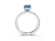Fancy Blue Radiant Cut Diamond Pavé Solitaire Ring Set in Platinum with Round Band and Prong Setting