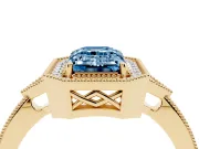 Emerald Cut Milgrain Halo Engagement Ring Setting for a Fancy Blue Lab-Grown Diamond | Graduated Pavé | Yellow Gold