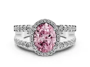 Fancy Pink Oval Cut Diamond Halo Ring Set in Silver with Pavé Split Shank and Prong Setting