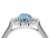 Fancy Blue Pear Cut Diamond Halo Milgrain Pavé Ring Set in White gold with Prong Setting