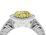 Fancy Yellow Heart Cut Diamond Halo Ring Set in White gold with Round Accent Halo, Pavé Band and Prong Setting