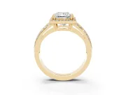 Princess Cut Halo Engagement Ring Setting | Two-Row Pave Split Shank | Yellow Gold