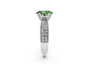 Fancy Green Oval Cut Diamond Solitaire Ring Set in Silver with Milgrain Double Row Round Pavé Band