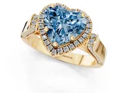 Heart-Shaped Halo Engagement Ring Setting for a Fancy Blue Lab-Grown Diamond | Pointed Pave Shoulders | Yellow Gold