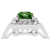 Fancy Green Radiant Cut Diamond Halo Ring Set in Silver with Accent-Lined Split Shank and Prong Setting
