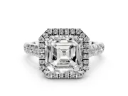 Asscher Cut Halo Engagement Ring Setting | Shared Prong Shoulders | Platinum