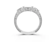 Baguette and Pear-Shaped Lab-Grown Diamond Engraved Milgrain Wedding Band | Chevron Sides | Platinum