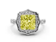 Princess Cut Scalloped Halo Engagement Ring Setting for a Fancy Yellow Lab-Grown Diamond | Pave Band | White Gold