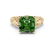 Fancy Green Asscher Cut Diamond Filigree Halo Engagement Ring Set in Yellow gold with Prong Setting