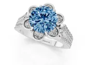 Round Petal Frame Floral Halo Engagement Ring Setting for a Fancy Blue Lab-Grown Diamond | Pavé Split Shank | White Gold