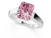Fancy Pink Radiant Cut Diamond Solitaire Engagement Ring Set in Silver with Prong Setting and Tapered Band