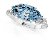 Fancy Blue Marquise Cut Diamond Ring Set in Silver with Scattered Round Accents