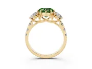 Fancy Green Heart Cut Diamond Three-Stone Ring Set in Yellow gold with Pavé Band