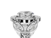 Heart-Shaped Vintage Floral Halo Engagement Ring Setting | Engraved Milgrain Band | Sterling Silver