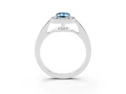 Fancy Blue Emerald Cut Diamond Halo Pavé Engagement Ring Set in White gold with Bezel Setting