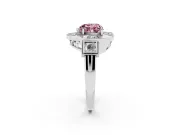 Fancy Pink Heart Cut Diamond Milgrain Halo Ring Set in Silver with Split Shank