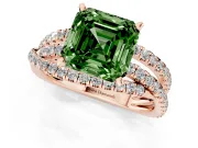 Fancy Green Asscher Cut Diamond Solitaire Twist Band Ring Set in Rose gold with Pavé Setting and Prong Head