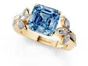 Asscher Cut Floral Vine Engagement Ring Setting for a Fancy Blue Lab-Grown Diamond | Yellow Gold