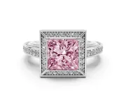 Fancy Pink Princess Cut Diamond Halo Pavé Split Shank Ring Set in White gold with Prong Setting