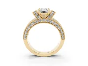 Emerald Cut Vintage Milgrain Pave Engagement Ring Setting | Crescent Side Rows | Yellow Gold