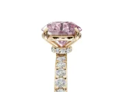 Round Hidden Halo Engagement Ring Setting for a Fancy Pink Lab-Grown Diamond | Pavé Band | Yellow Gold