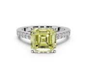 Asscher Cut Pavé Solitaire Engagement Ring Setting for a Fancy Yellow Lab-Grown Diamond | Crossover Gallery | White Gold
