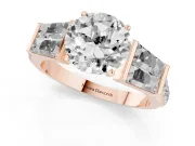 Round Cut Diamond Engagement Ring Set in Rose gold with Baguette Side Stones and Channel Set Band