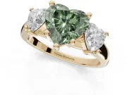 Heart-Shaped Three Stone Engagement Ring Setting for a Fancy Green Lab-Grown Diamond | Tapered Band | Yellow Gold