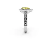 Pear-Shaped Milgrain Halo Engagement Ring Setting for a Fancy Yellow Lab-Grown Diamond | Carved Leaf Detail | White Gold