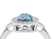 Fancy Blue Pear Cut Diamond Halo Engagement Ring Set in Silver with Milgrain Pavé Band