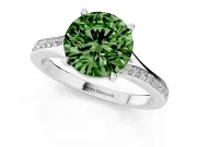 Round Pave Solitaire Engagement Ring Setting for a Fancy Green Lab-Grown Diamond | Sweeping Shoulders | White Gold