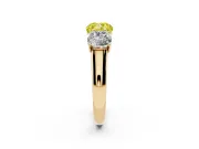 Cushion Cut Three Stone Engagement Ring Setting for a Fancy Yellow Lab-Grown Diamond | Basket Prong Heads | Yellow Gold