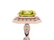 Asscher Cut Halo Engagement Ring Setting for a Fancy Yellow Lab-Grown Diamond | Bezel Station Shoulders | Rose Gold