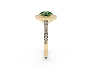 Fancy Green Round Cut Diamond Milgrain Floral Halo Engagement Ring Set in Yellow gold with Pavé Band
